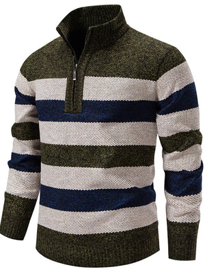 Men's Plus Size Striped Quarter-zip Sweater in Dark Navy