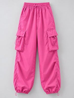 Pink cargo pants with full-length and drawstring