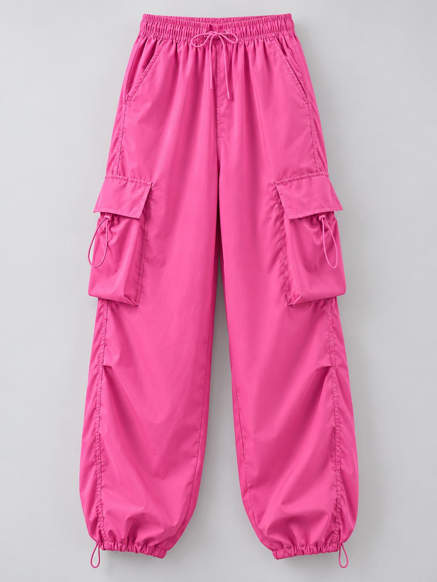 Pink cargo pants with full-length and drawstring