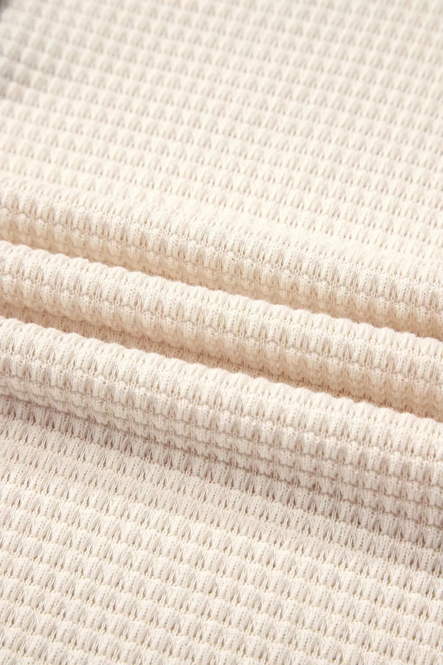 Drawstring Waffle Knit Henley Hoodie in White with waffle-knit