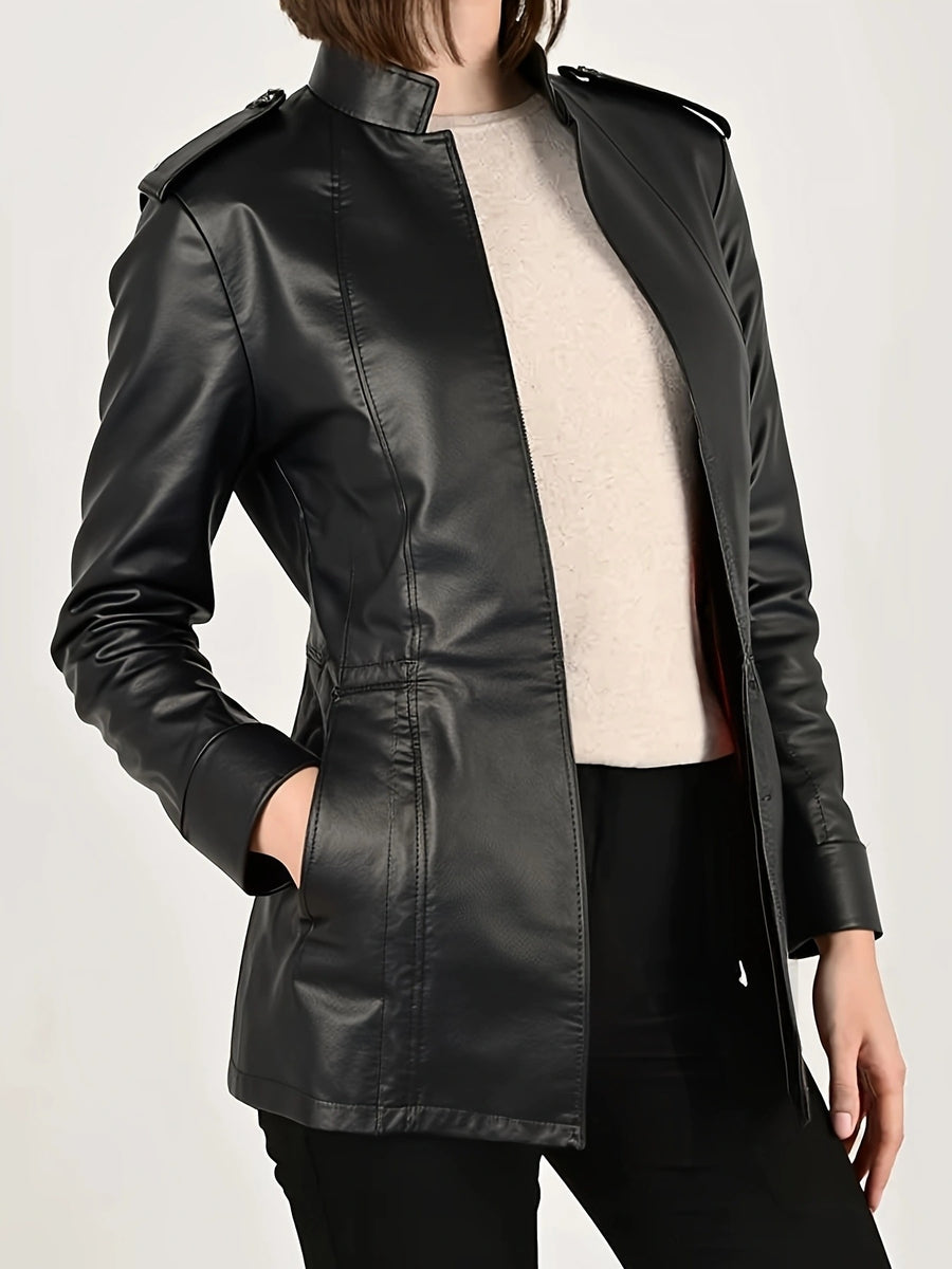 100% polyester Care instructions: Machine wash cold moto jacket in Black with fitted silhouette