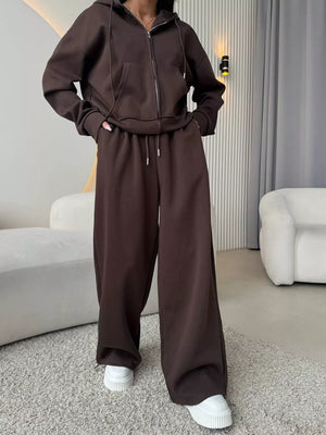Yellow relaxed, wide-leg lounge set with hooded
