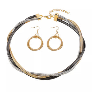 jewelry set in silver with multi-layered and choker length