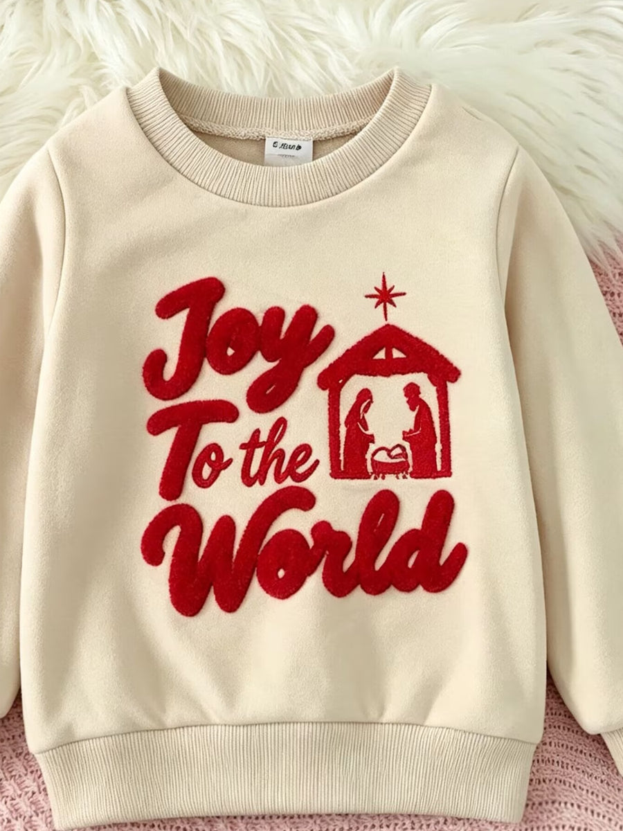 red sweatshirt featuring ribbed cuffs and graphic-print