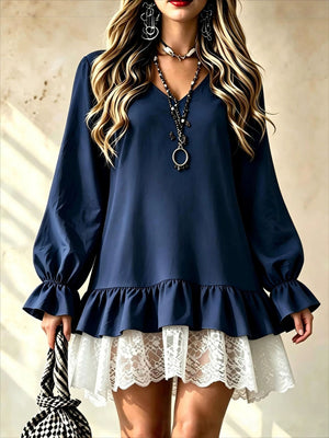 Black mini dress with ruffled and bishop sleeve