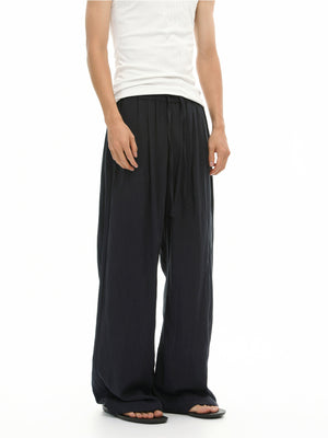 Men's Elastic-Waist Wide-Leg Drawstring Casual Pants in Black with drawstring waist