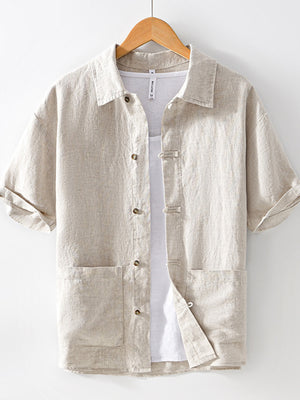100% linen Care instructions: Machine wash cold button-down shirt in Navy Blue with relaxed silhouette