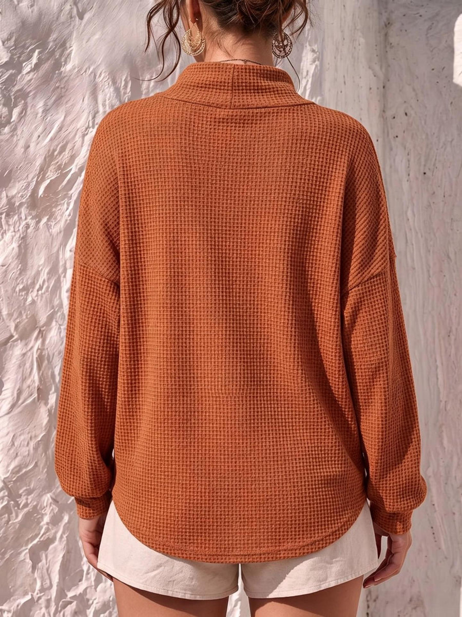 Terracotta t-shirt featuring waffle-knit and waffle knit
