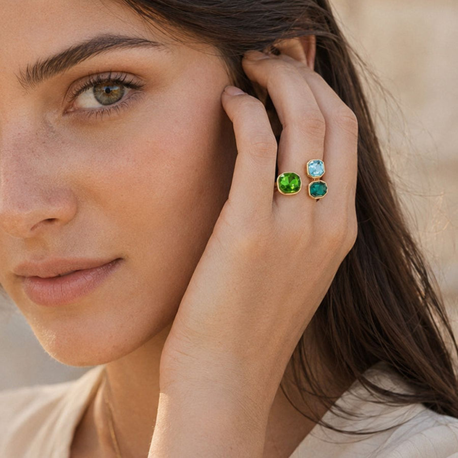 Stainless Steel Zircon Open Ring in emerald green with open design