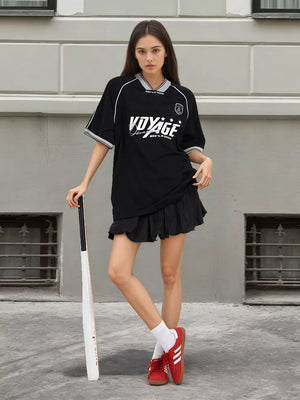 95% polyester, 5% spandex Care instructions: Machine wash cold t-shirt in slate gray with oversized silhouette