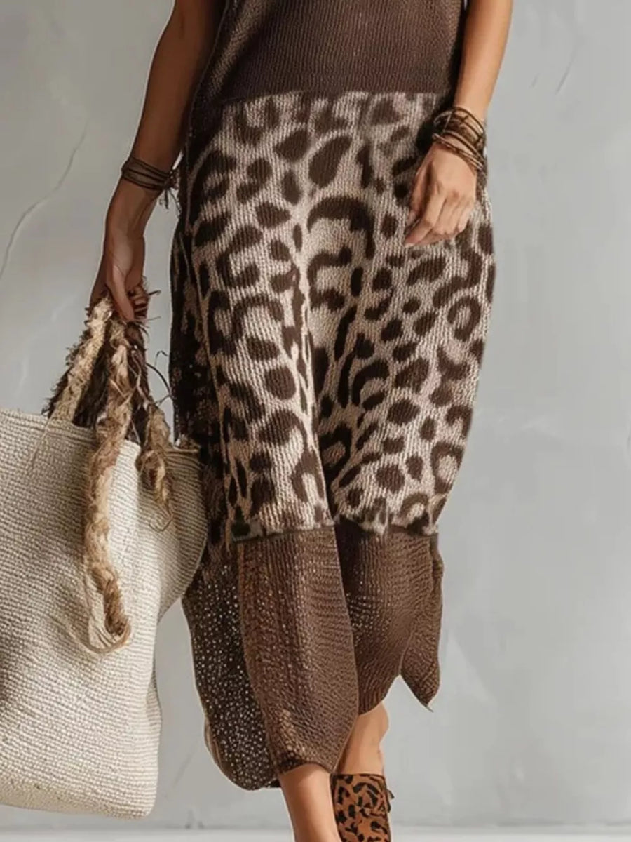 100% polyester Care instructions: Machine wash cold sweater dress in Brown with relaxed silhouette