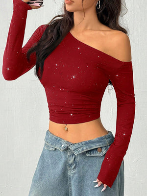 glam one-shoulder top in Rust with one-shoulder