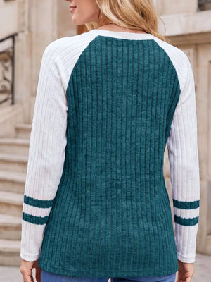 Ribbed Raglan Sleeve T-shirt in Burgundy, view 16