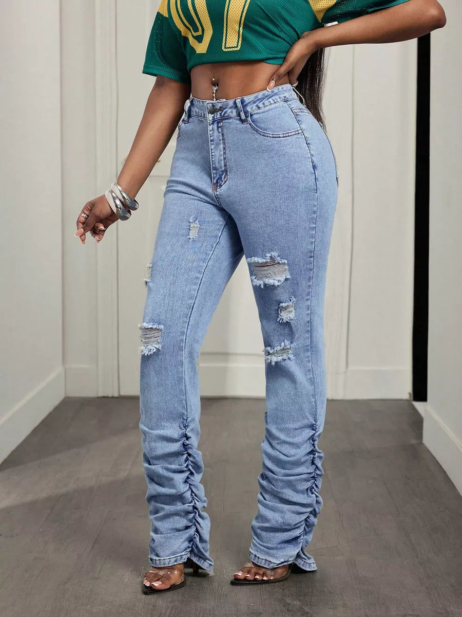 95% polyester, 5% elastane Care instructions: Machine wash cold jeans in light blue with slim silhouette