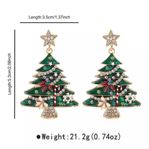 Enchanted Holiday Tree dangle earrings in green with colorful gem and candy cane details.