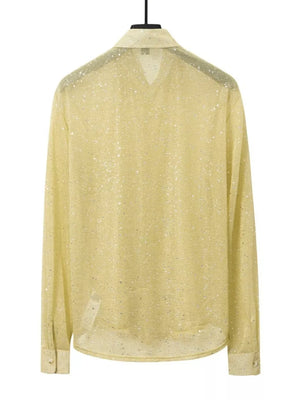95%cotton,5%spandex Care instructions: Machine wash cold button-up shirt in Gold with regular silhouette