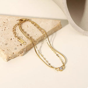 18k Gold-plated Zircon Double Layered Bracelet in gold with double layered