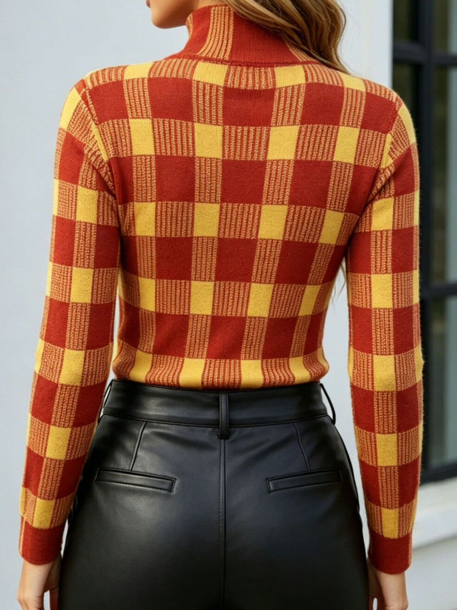 Dark Brown mock neck sweater with waist-length and pullover
