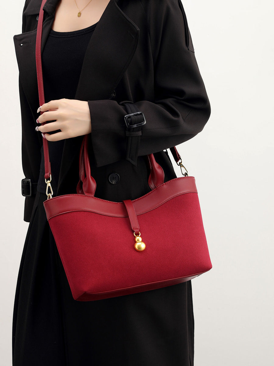 PU Leather Imported Size & crossbody bag in Wine Red with structured silhouette