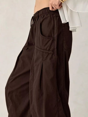 cargo pants in charcoal with high-waisted and full-length