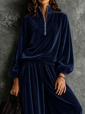 athleisure two-piece set in Dark Green with mock neck