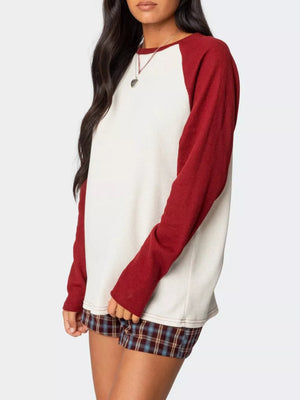 light blue t-shirt with pullover and color-block