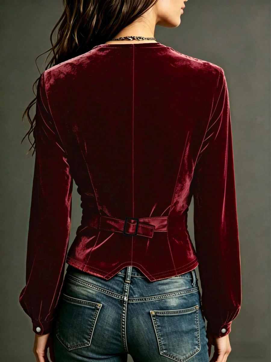 Dark Green blouse with waist-length and button-front