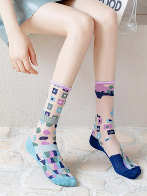 light beige socks with geometric and not applicable