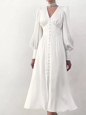 midi dress in white featuring buttoned and A-line fit