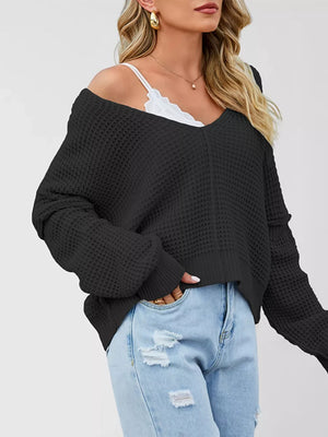Gray pullover sweater with ribbed and long sleeve
