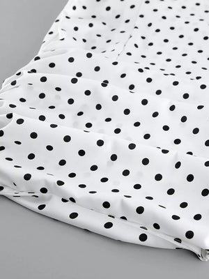 maxi skirt featuring polka dot in white with 100% polyester Care instructions: Machine wash cold texture