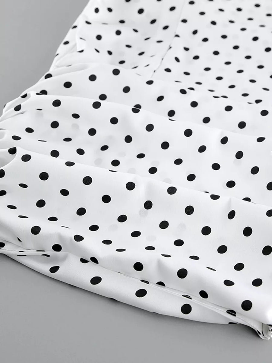 maxi skirt featuring polka dot in white with 100% polyester Care instructions: Machine wash cold texture