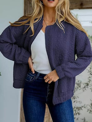 Floral Quilted Zip Up Jacket in Khaki with quilted