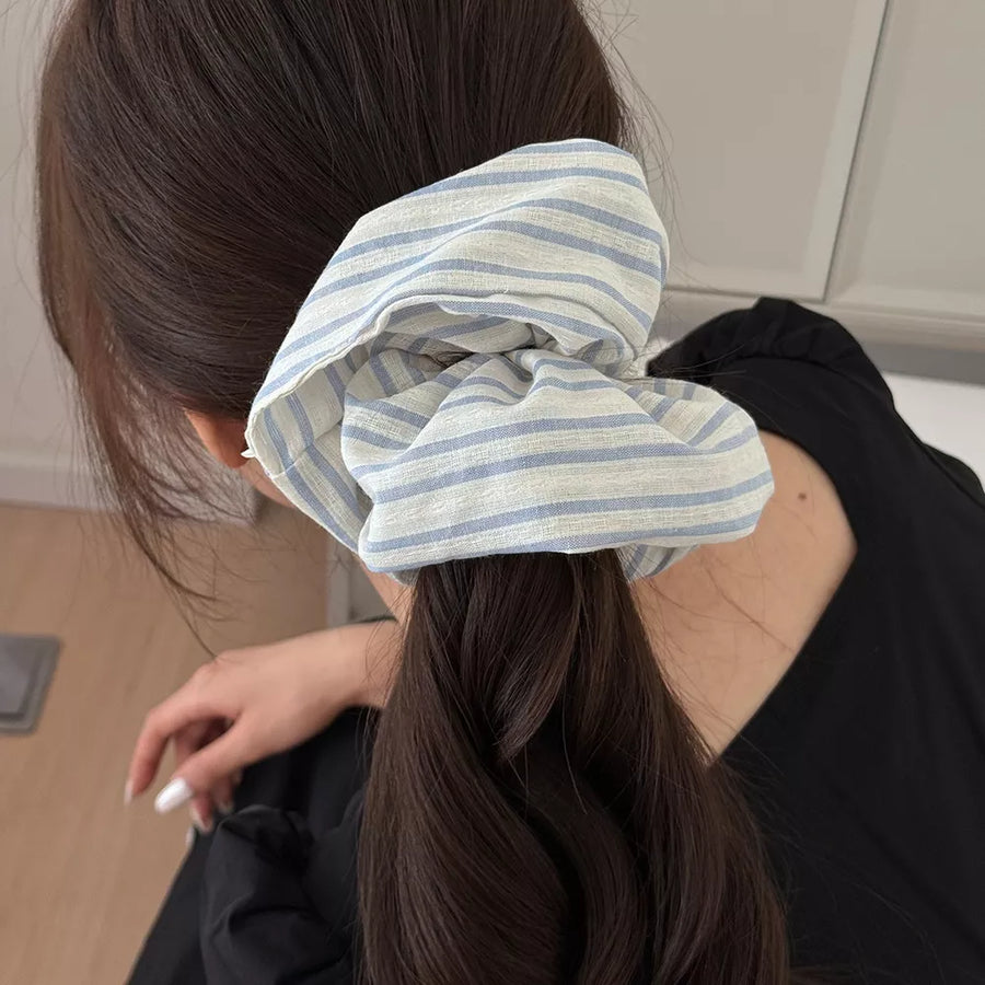 scrunchie featuring gingham, plaid, striped in Light Blue with polyester Imported Size & texture