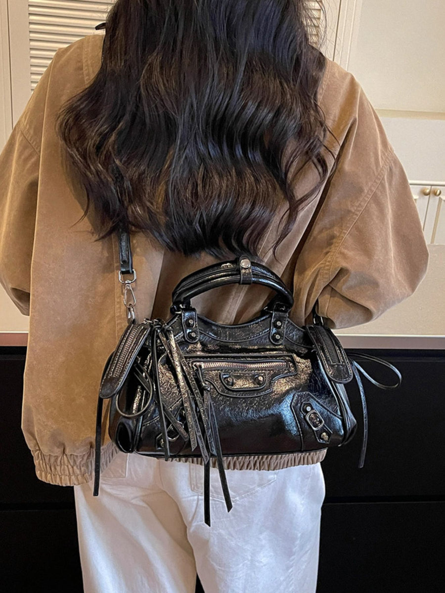 PU Leather Imported Size & handbag in Off-white with structured silhouette