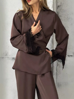 Apricot relaxed pajama set with v-neck