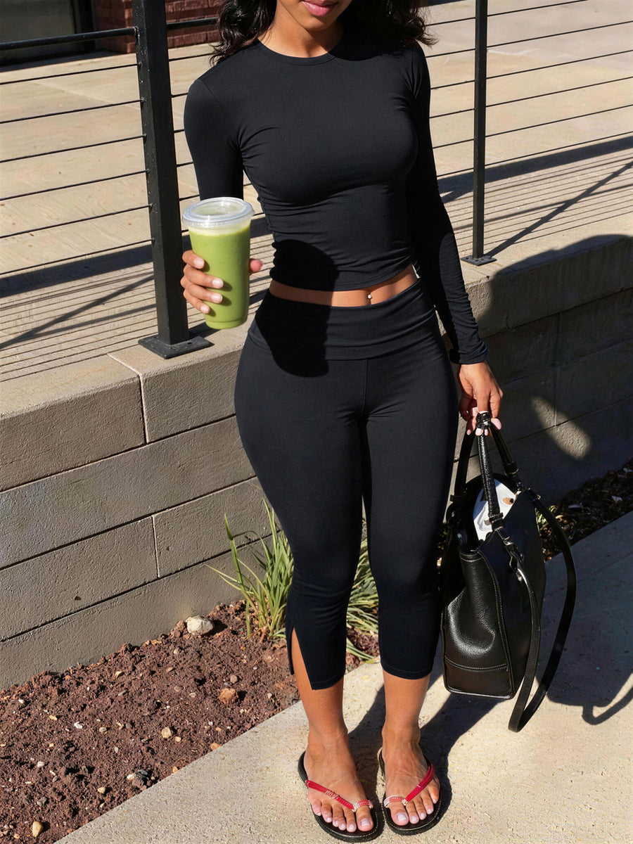 94% polyester, 6% elastane Care instructions: Machine wash cold activewear set in Black with slim silhouette