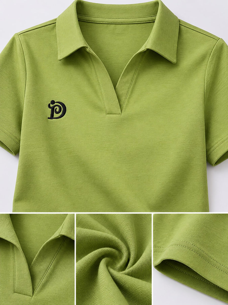 orange polo shirt with hip-length and half-button