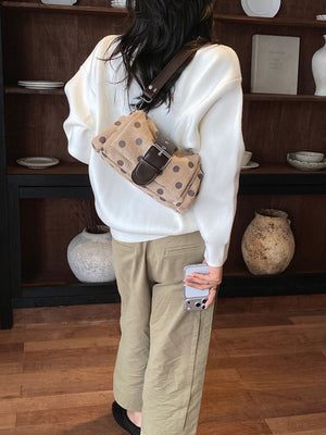 shoulder bag featuring polka-dot in Gray with PU Leather Imported Size & texture