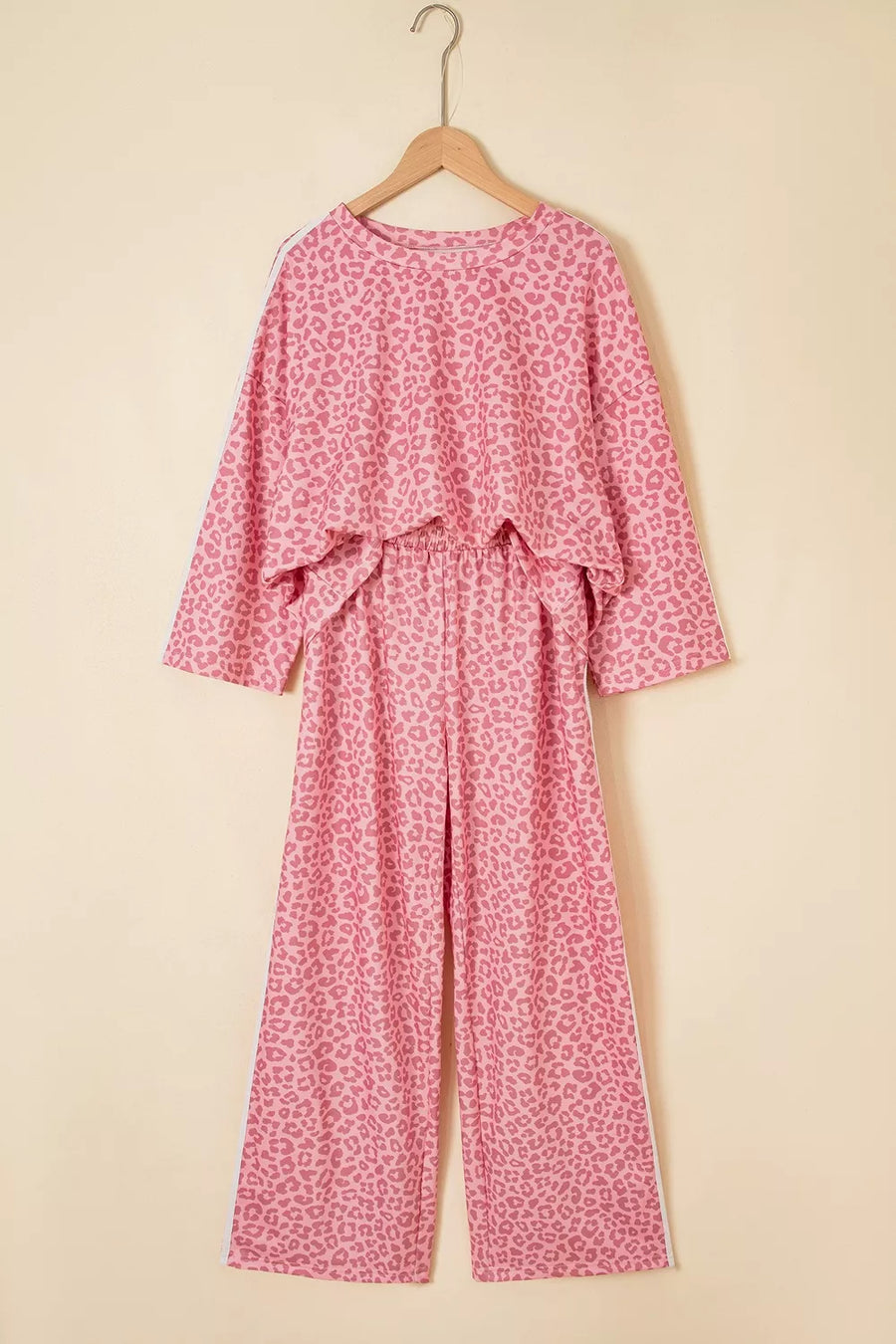 Dusty Pink two-piece set featuring pocketed and leopard-print, striped