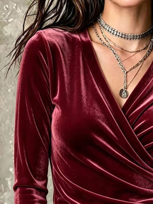 glam wrap top in Brown with v-neck