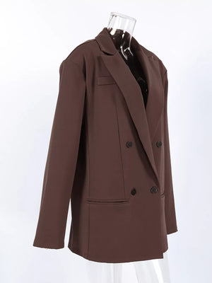dark brown blazer with pocketed and long sleeve