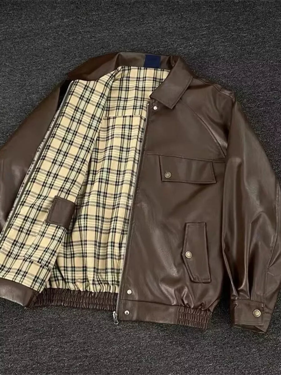 bomber jacket in dark brown featuring reversible and relaxed fit