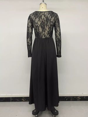 maxi dress in black with lace and maxi