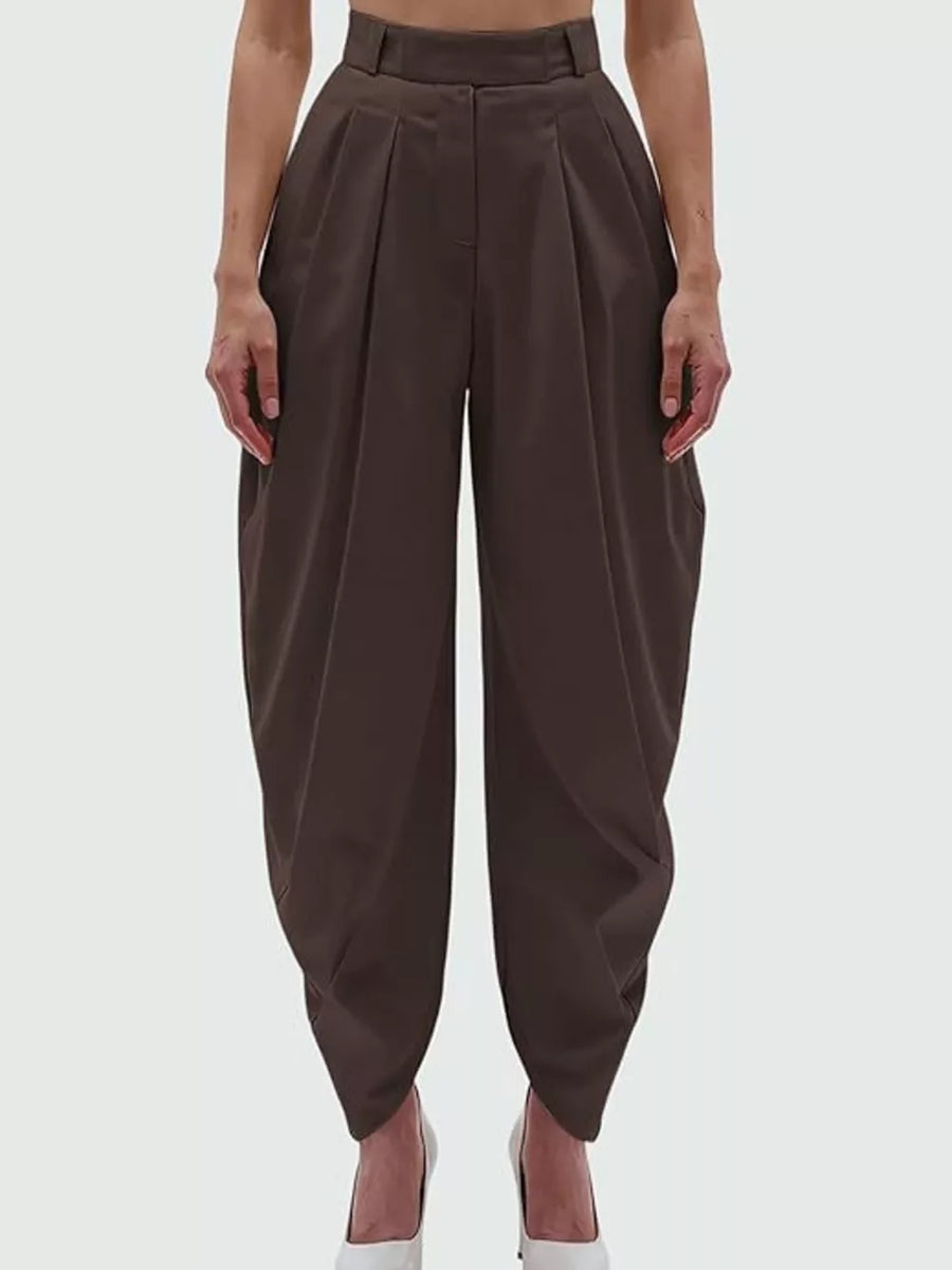 Deep Khaki High-waisted Pleated Drape Pants