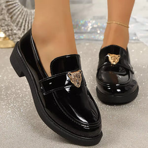 Round Toe Block Heel Loafers in Burgundy with round toe