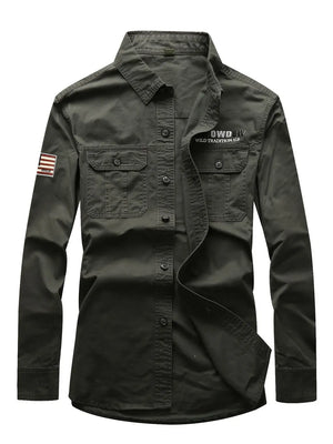 Khaki Men's Plus Size Long Sleeve Shirt