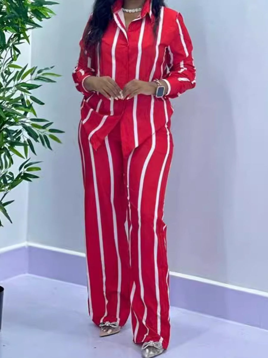 two-piece set in Dark Blue with striped and buttoned