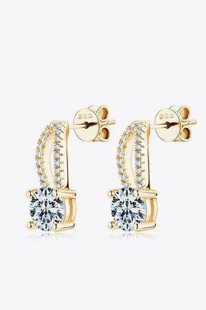 Gold moissanite stud earrings with pave diamond accents and 925 stamp