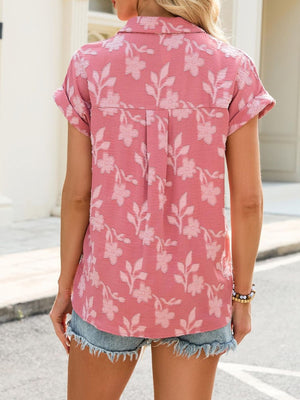 White button-down shirt with hip-length and button-front